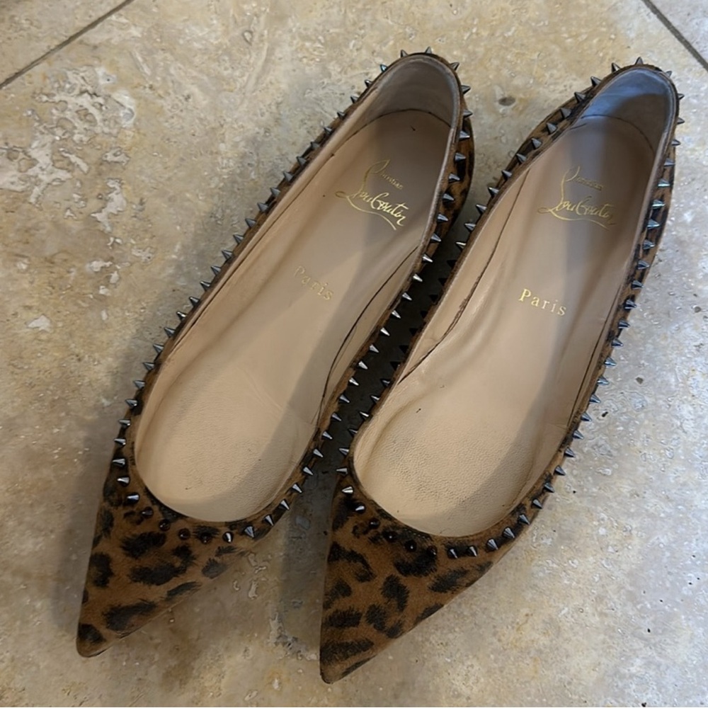 Christian Louboutin Anjalina Kitty Studded Pointed Toe Flat - US 7.5 / EU 37.5